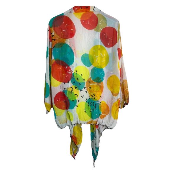 Art of Cloth Lagenlook Semi Sheer Abstract Print Drape Front Layering Top M/L - Picture 2 of 5